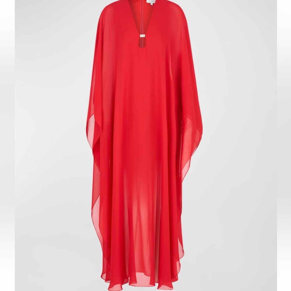 NWT Halston Paula Cutout Draped Chiffon Crepe Gown Red Size 2 - Picture 5 of 7
